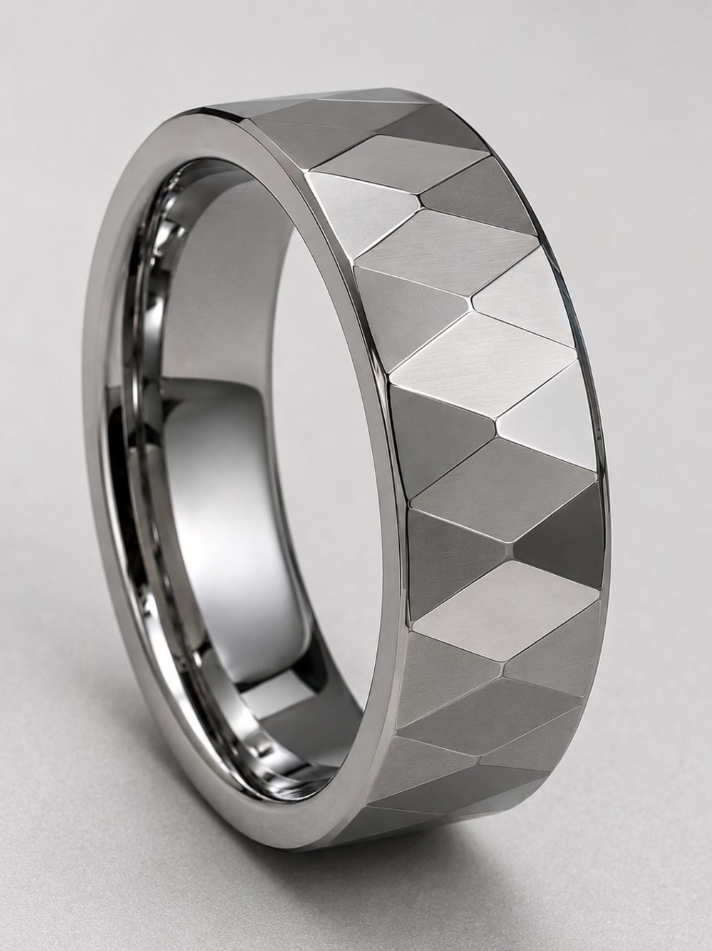 Men’s Tungsten Carbide Ring Silver Geometric Faceted Polished Wedding Band SZ 11